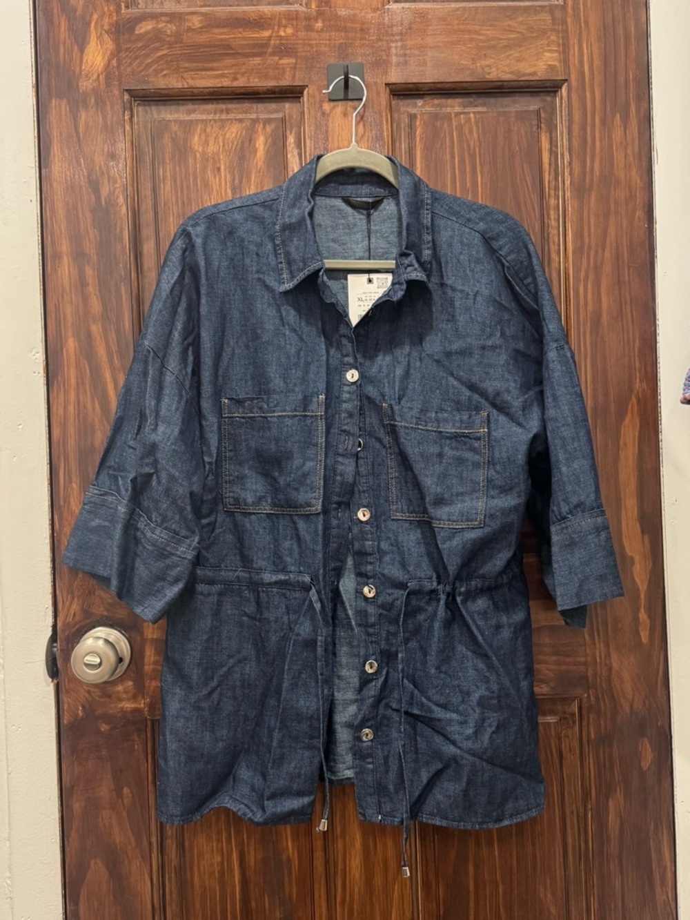 Zara Button-Down Denim Shirt with String